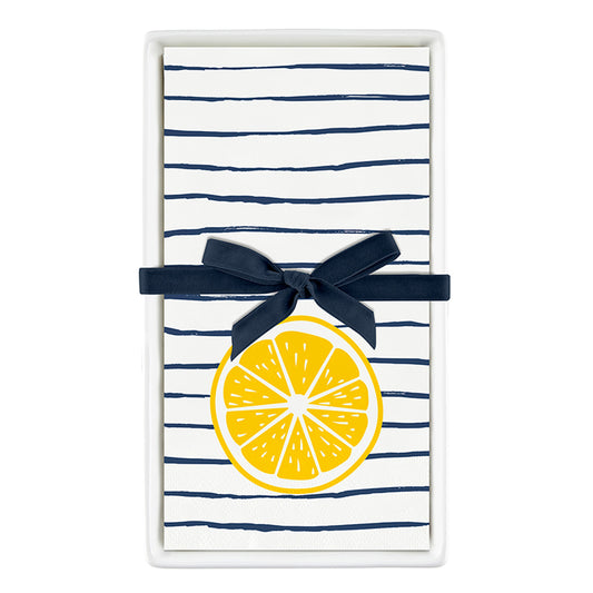 Ceramic Guest Napkin Tray + Napkins - Striped Lemon