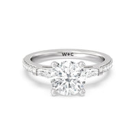 2 1/3 cttw Round Cut Three Stone Tapered Baguette Diamond Engagement Ring
