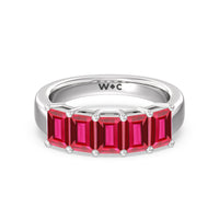 Five Stone Created Ruby Emerald Cut Anniversary Ring