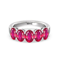 Five Stone Created Ruby Oval Anniversary Ring