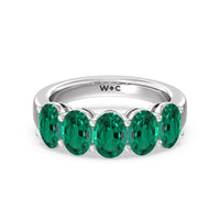Five Stone Created Emerald Oval Shape Anniversary Ring