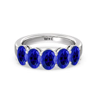 Five Stone Created Sapphire Oval Anniversary Ring