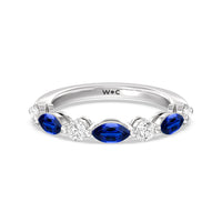 Alternating Created Sapphire Marquise and Round Diamond Anniversary Ring