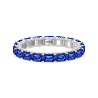 East-West Created Sapphire Emerald Split Prong Studded Gallery Eternity Ring