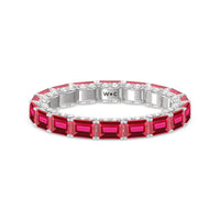 East-West Created Ruby Emerald Split Prong Studded Gallery Eternity Ring