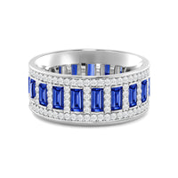 Geometric Halo Vertical Created Sapphire Baguette and Diamond Eternity Ring