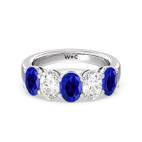 Five Stone Created Sapphire and Oval Diamond Anniversary Ring