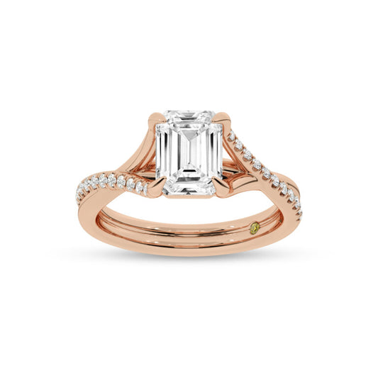 Lumen Twisted Pavé Shank Emerald Cut Lab Diamond Engagement Ring