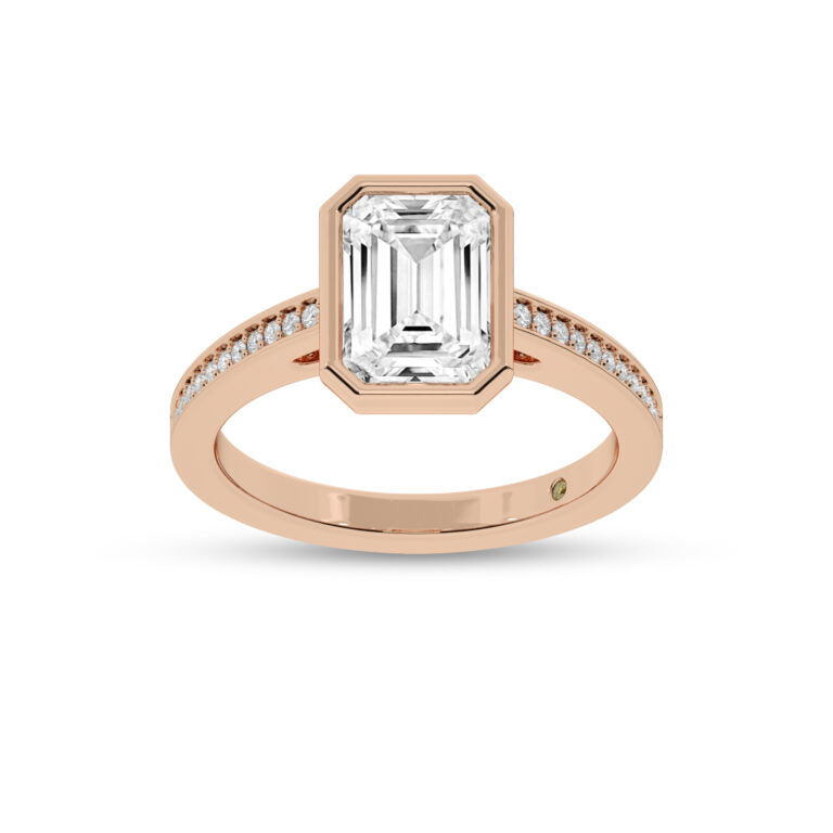 Lyra Pavé Set Half Coverage Bezel Emerald Cut Lab Grown Diamond Engagement Ring