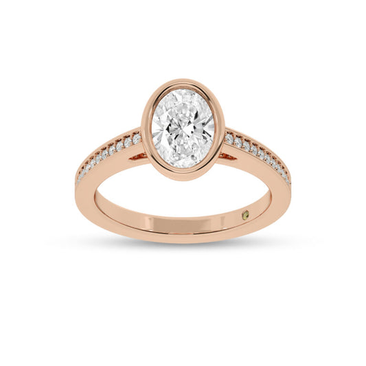 Lyra Pavé Set Half Coverage Bezel Oval Lab Grown Diamond Engagement Ring
