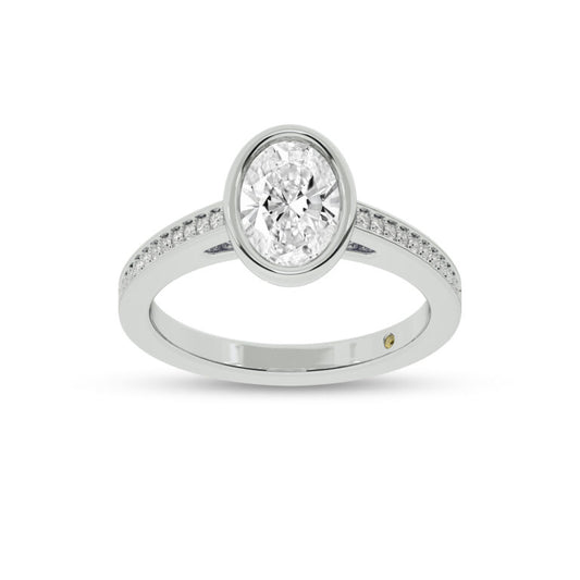 Lyra Pavé Set Half Coverage Bezel Oval Lab Grown Diamond Engagement Ring