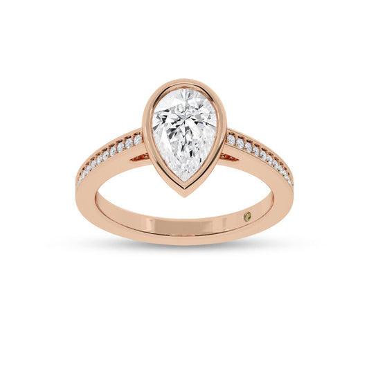 Lyra Pavé Set Half Coverage Bezel Pear Shape Lab Grown Diamond Engagement Ring