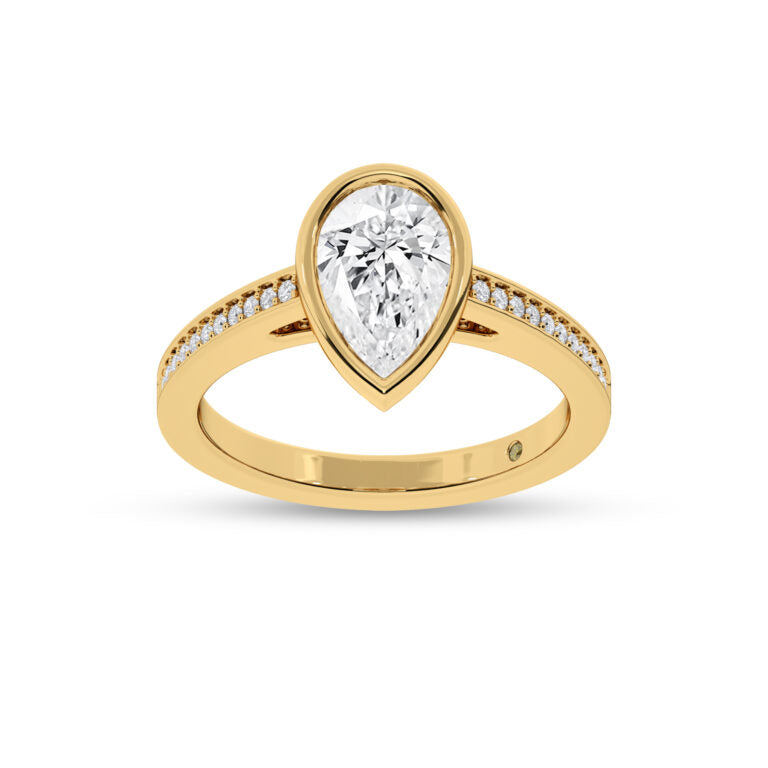 Lyra Pavé Set Half Coverage Bezel Pear Shape Lab Grown Diamond Engagement Ring