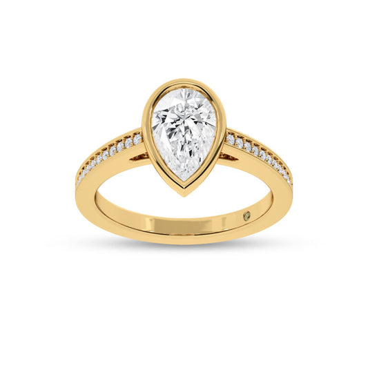 Lyra Pavé Set Half Coverage Bezel Pear Shape Lab Grown Diamond Engagement Ring