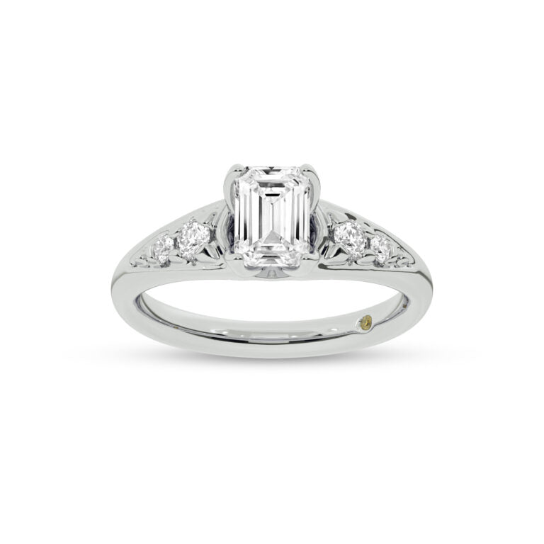 Lyon Tapered Pavé Emerald Cut Lab Grown Diamond Engagement Ring