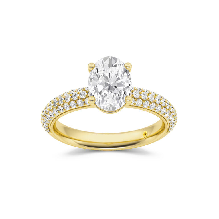 Delos Triple Row Pavé Set Oval Lab Grown Diamond Engagement Ring