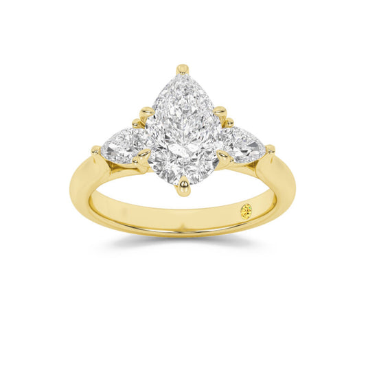 Lumina Three Stone Pear Shape Lab Grown Diamond Engagement Ring