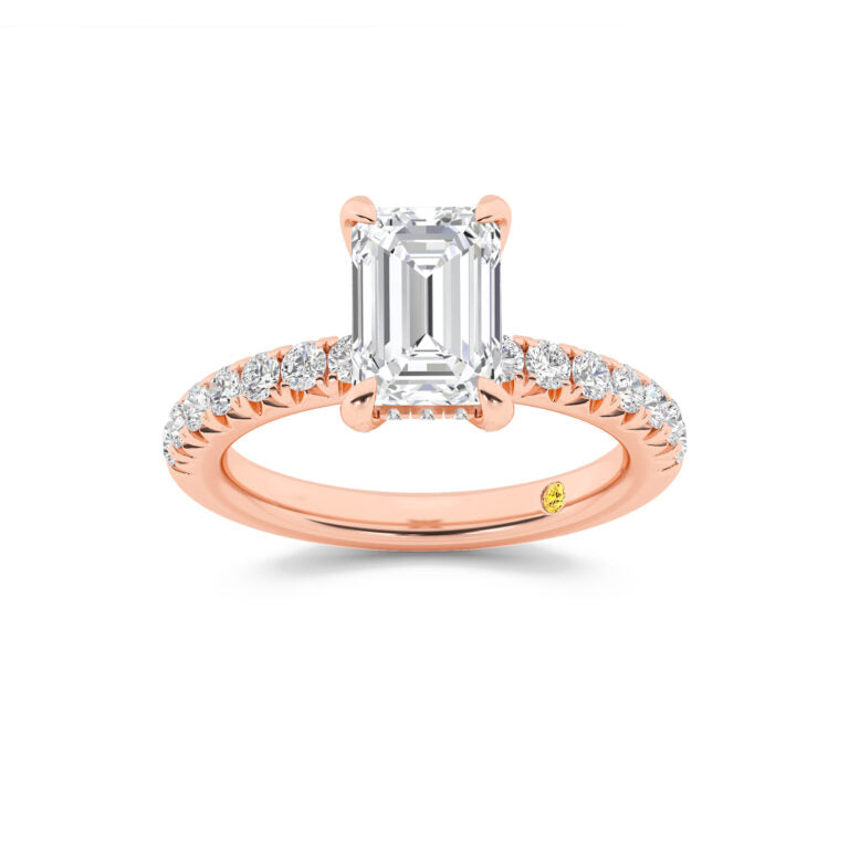 Embers Half Coverage Hidden Halo Emerald Cut Lab Grown Diamond Engagement Ring