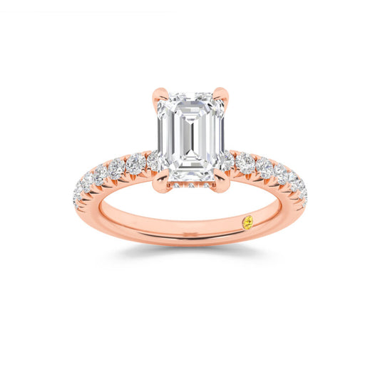 Embers Half Coverage Hidden Halo Emerald Cut Lab Grown Diamond Engagement Ring