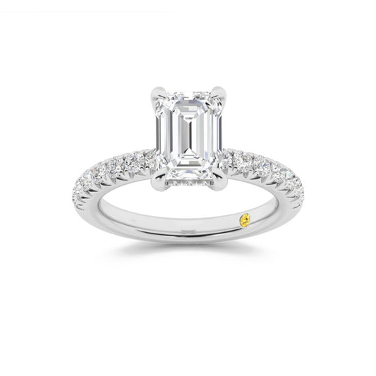 Embers Half Coverage Hidden Halo Emerald Cut Lab Grown Diamond Engagement Ring