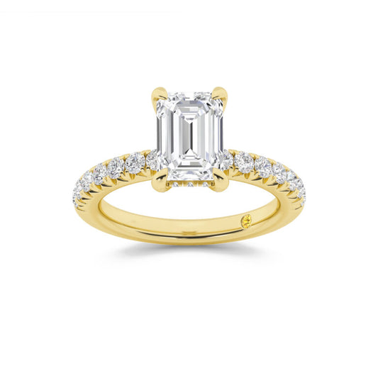 Embers Half Coverage Hidden Halo Emerald Cut Lab Grown Diamond Engagement Ring