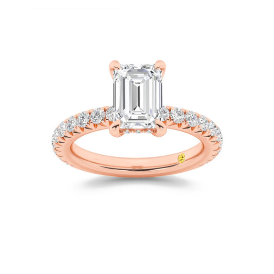 Embers Three Quarter Coverage Hidden Halo Emerald Cut Lab Grown Diamond Engagement Ring