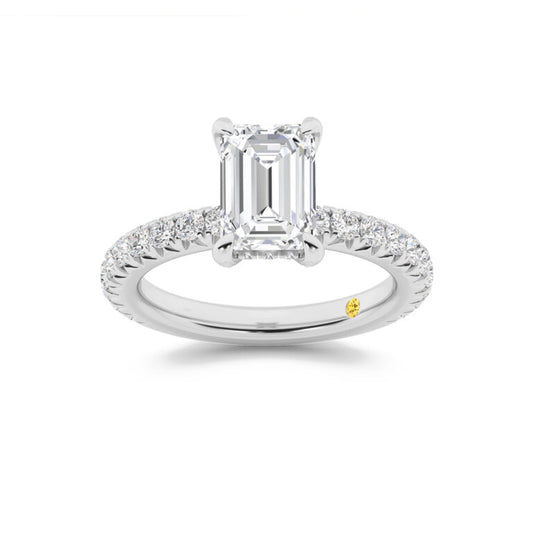 Embers Three Quarter Coverage Hidden Halo Emerald Cut Lab Grown Diamond Engagement Ring