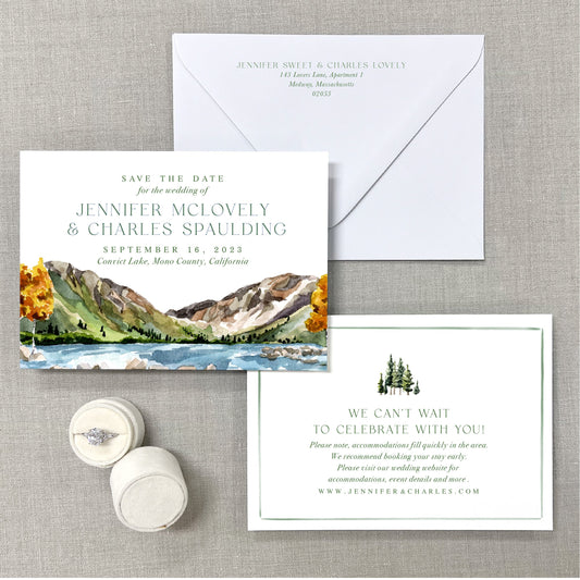 Convict Lake, Mono County, California Watercolor Wedding Save The Dates
