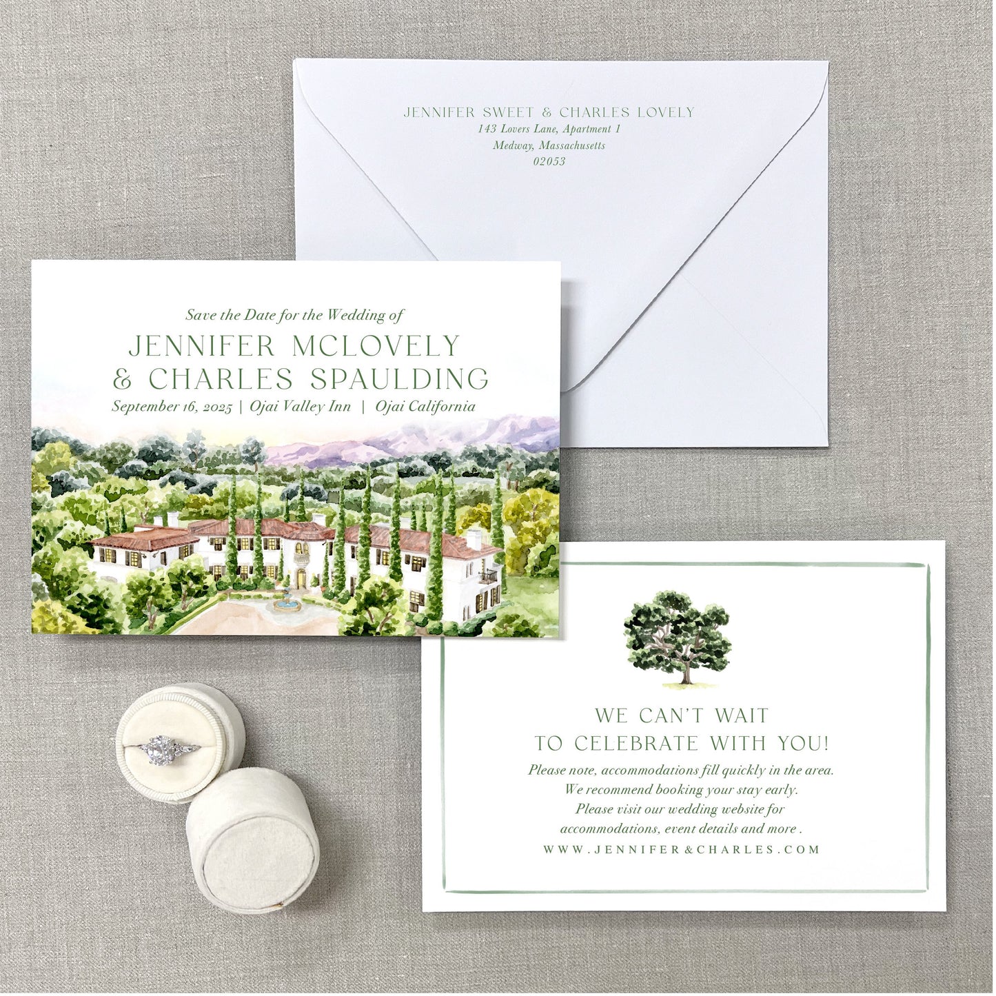 Ojai Valley Inn, Ojai, California Watercolor Wedding Venue Save The Dates
