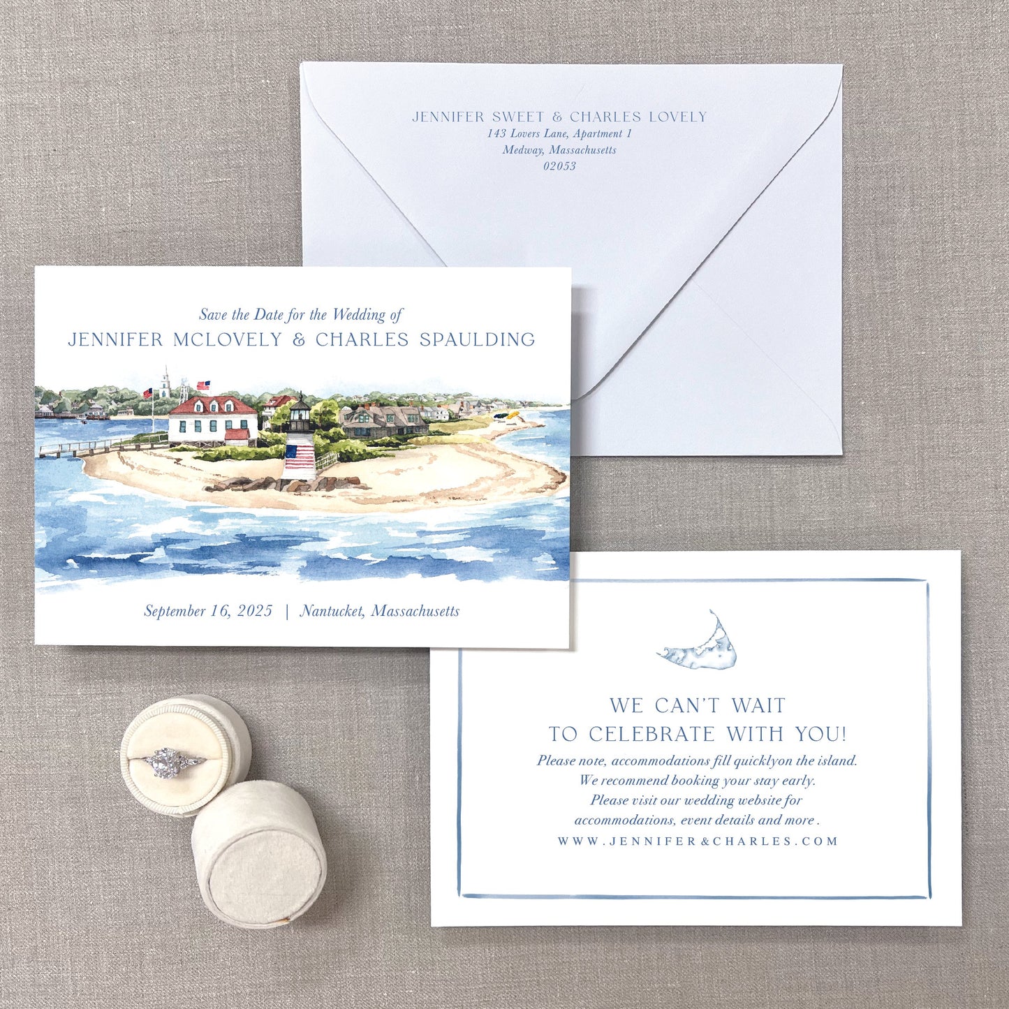 Brant Point, Nantucket Harbor, Nantucket, Massachusetts Watercolor Venue Save The Dates