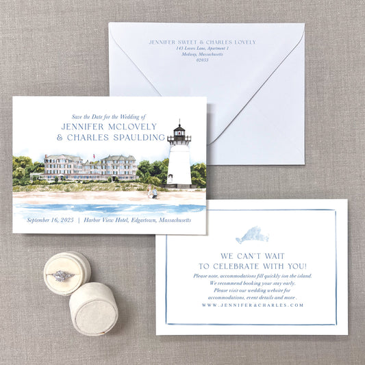 Harbor View Hotel, Edgartown, Marthas Vineyard, Massachusetts Watercolor Venue Save The Dates