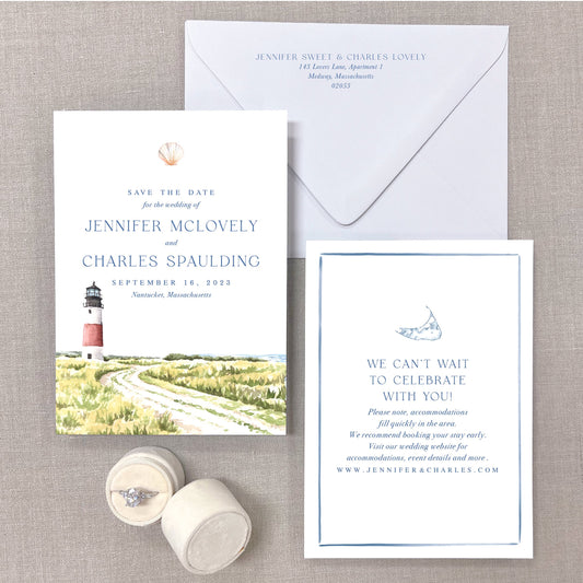 'Sconset Lighthouse, Siasconset, Nantucket, Massachusetts Watercolor Venue Save The Dates