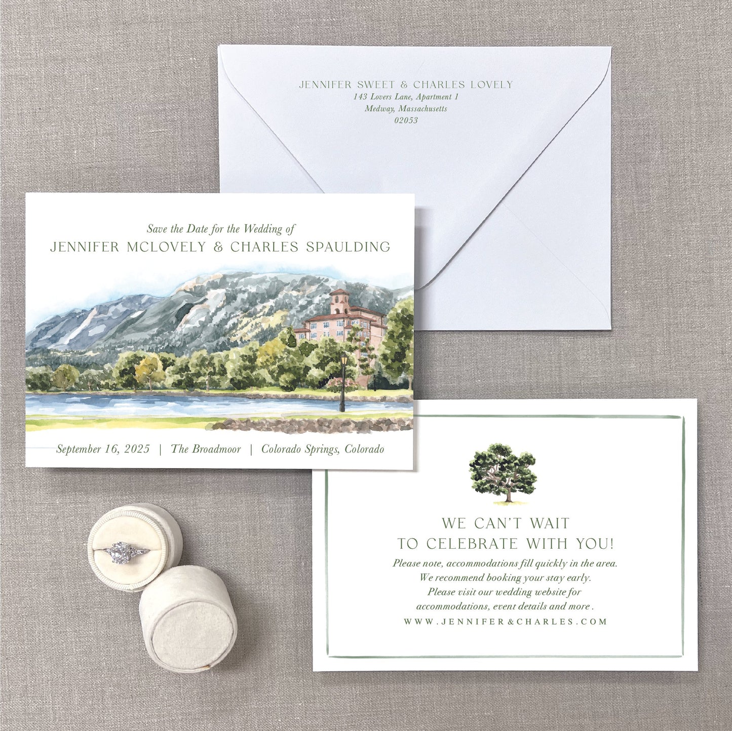 Broadmoor, Colorado Springs, Colorado, Watercolor Venue Save The Dates