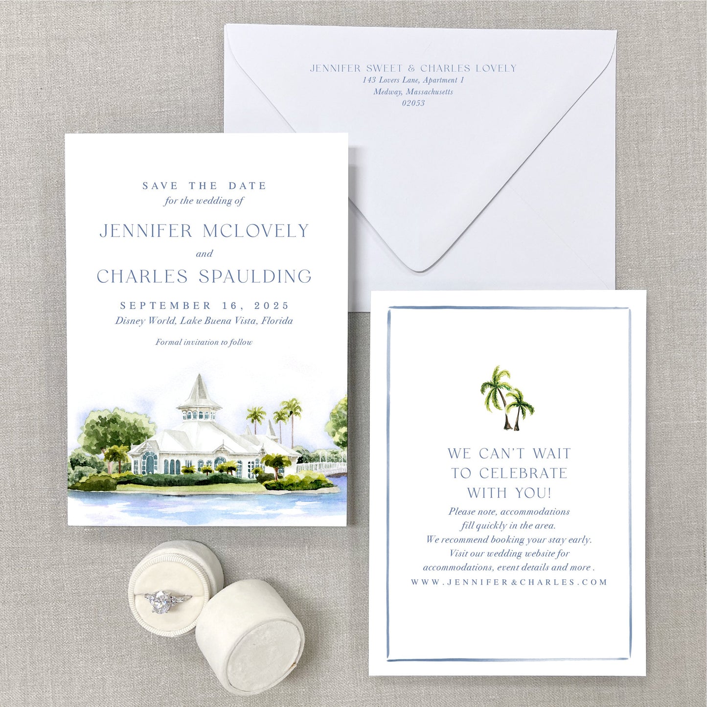 Disney Wedding Pavilion, Florida Watercolor Wedding Save The Dates