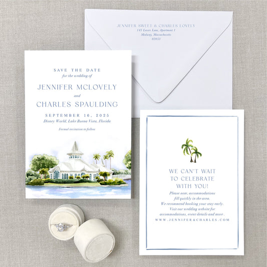 Disney Wedding Pavilion, Florida Watercolor Wedding Save The Dates