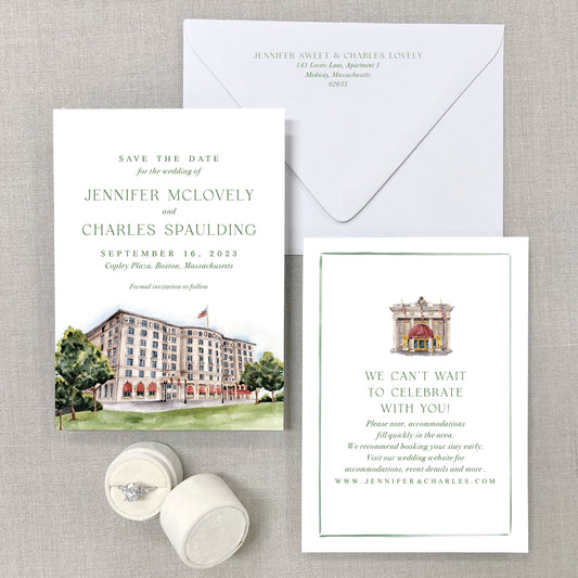 Copley Plaza, Boston, Massachusetts Watercolor Venue Save The Dates