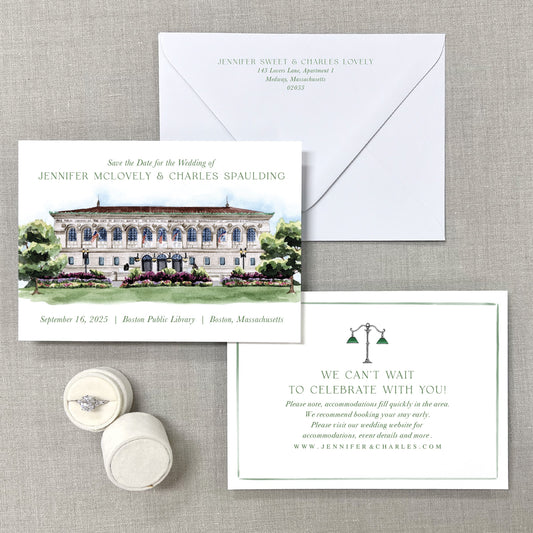 Boston Public Library, Boston Massachusetts Watercolor Venue Save The Dates