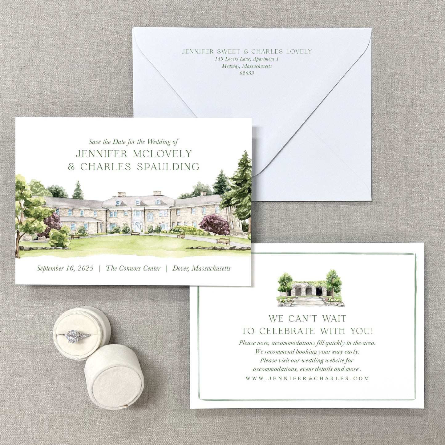 Connors Center, Dover, Massachusetts Watercolor Venue Save The Dates