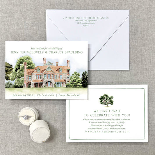 Eustis Estate, Canton, Massachusetts Watercolor Venue Save The Dates