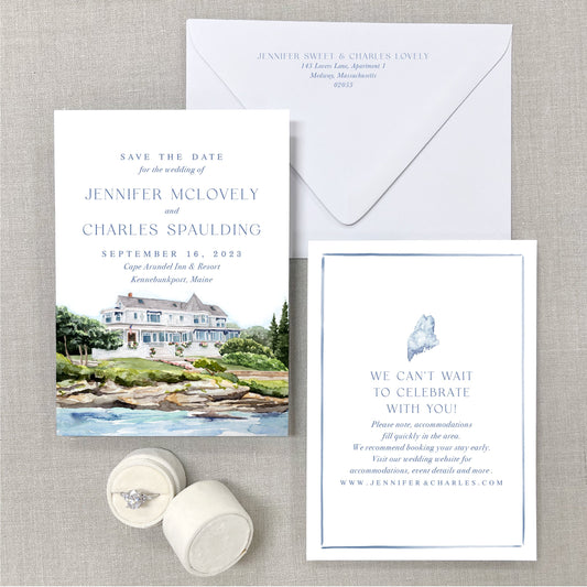 Cape Arundel Inn & Resort, Kennebunkport, Maine Watercolor Venue Save The Dates