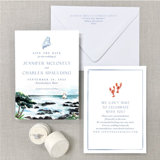 Kennebunkport Ocean Scene, Maine Watercolor Venue Save The Dates