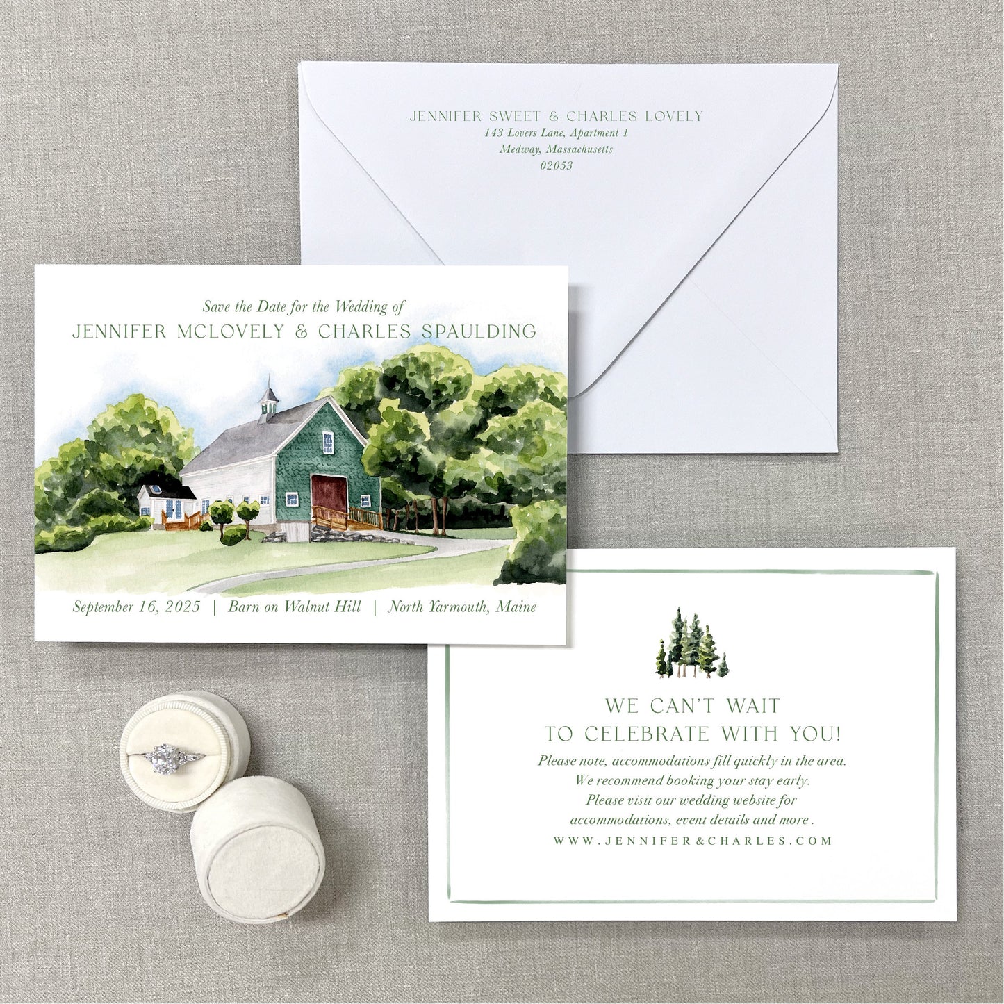 Barn On Walnut Hill, North Yarmouth, Maine Watercolor Venue Save The Dates
