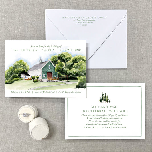 Barn On Walnut Hill, North Yarmouth, Maine Watercolor Venue Save The Dates