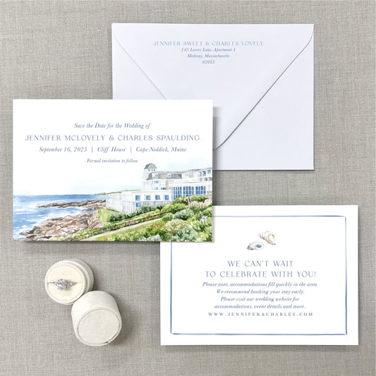 Cliff House (Venue View), Cape Neddick Maine Watercolor Venue Save The Dates