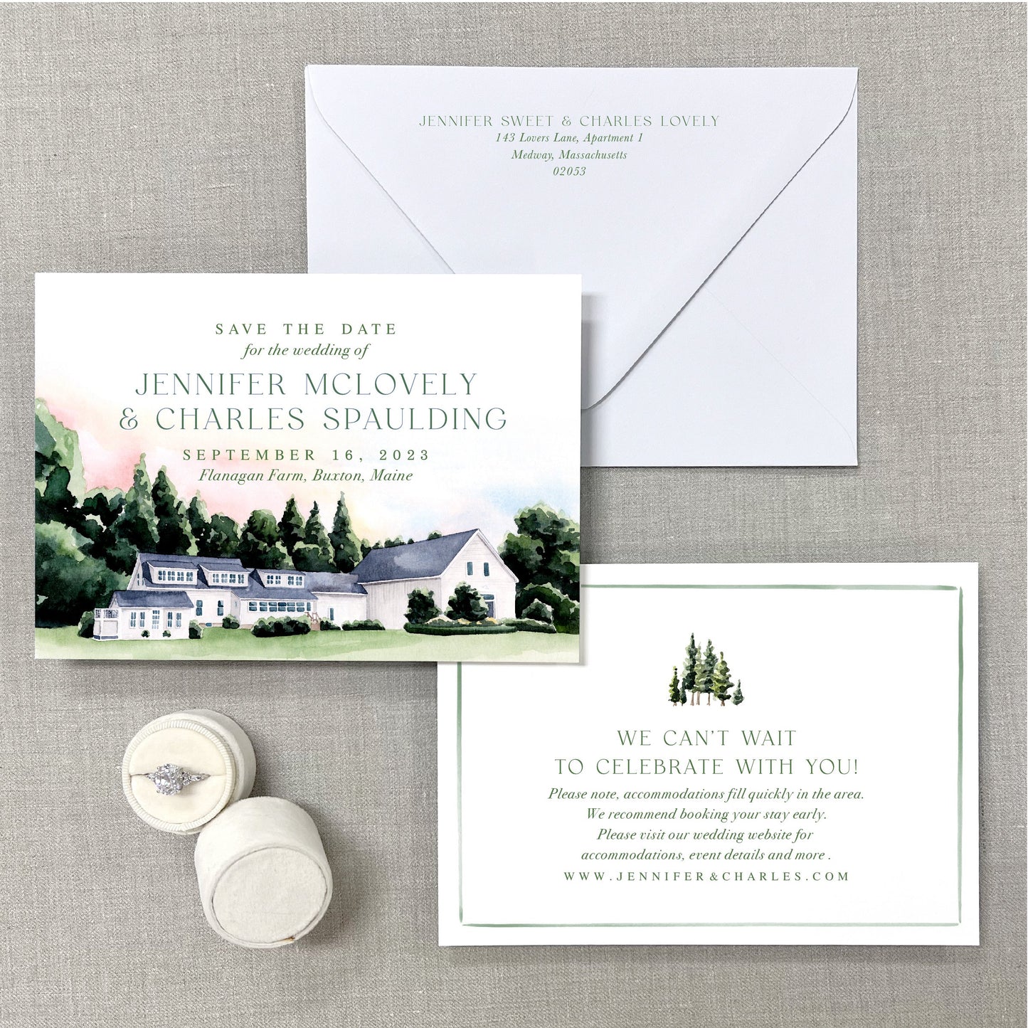 Flanagan Farm, Buxton, Maine Watercolor Venue Save The Dates