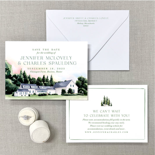 Flanagan Farm, Buxton, Maine Watercolor Venue Save The Dates