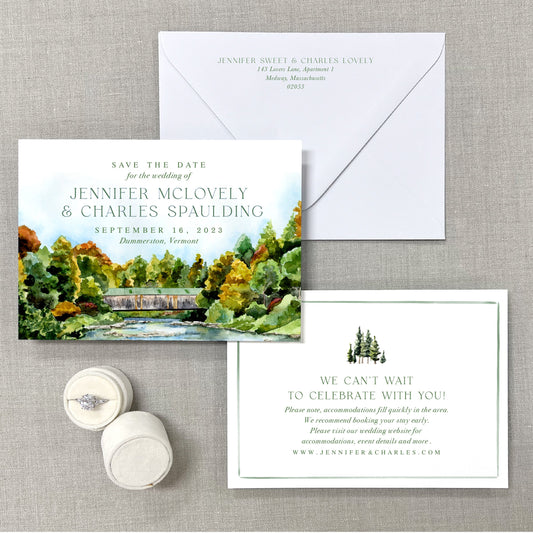 Dummerston Vermont Covered Bridge, Vermont Watercolor Venue Save The Dates