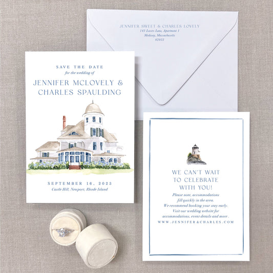 Castle Hill (Venue Scene), Newport, Rhode Island Watercolor Venue Save The Dates