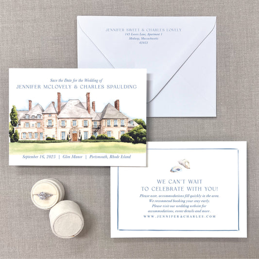 Glen Manor, Portsmouth, Rhode Island Watercolor Venue Save The Dates