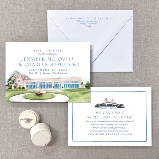 Belle Mer, Water Salon, Newport, Rhode Island Watercolor Venue Save The Dates